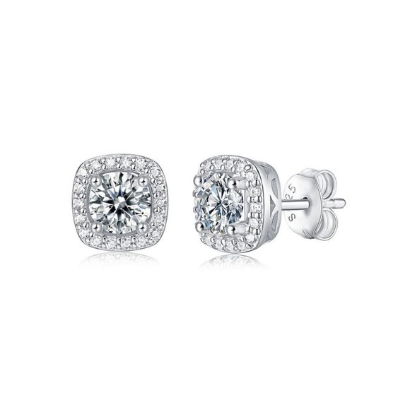 Certified 1ct. t.w. Moissanite Diamond Round Halo Stud Earrings NEW - Picture 8 of 13
